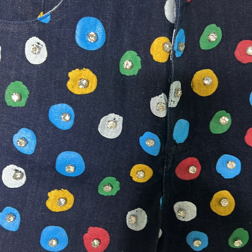 🔹 Swank A Posh Polka Dot Denim Shorts with Crystal Embellishments